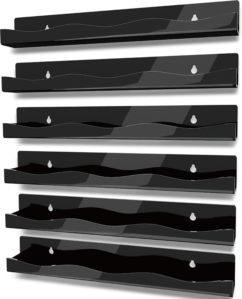 YMVV 15" Nail Polish Rack Wall Mounted Shelf,6 Pack Black Acrylic Organizer Supplies for Nail Techs,Great Display for Salons Retailers - Image 1